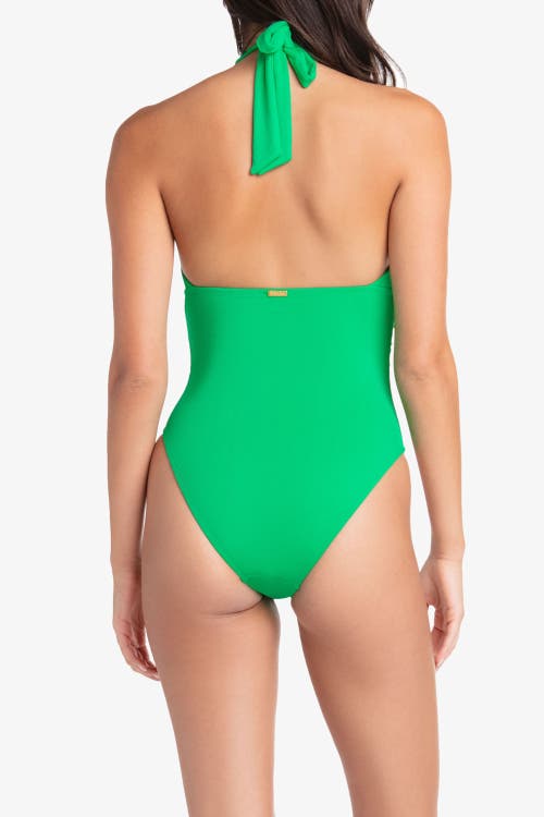 Helen Jon Kara Key Hole One-piece In Chevron Textured Kelly Green
