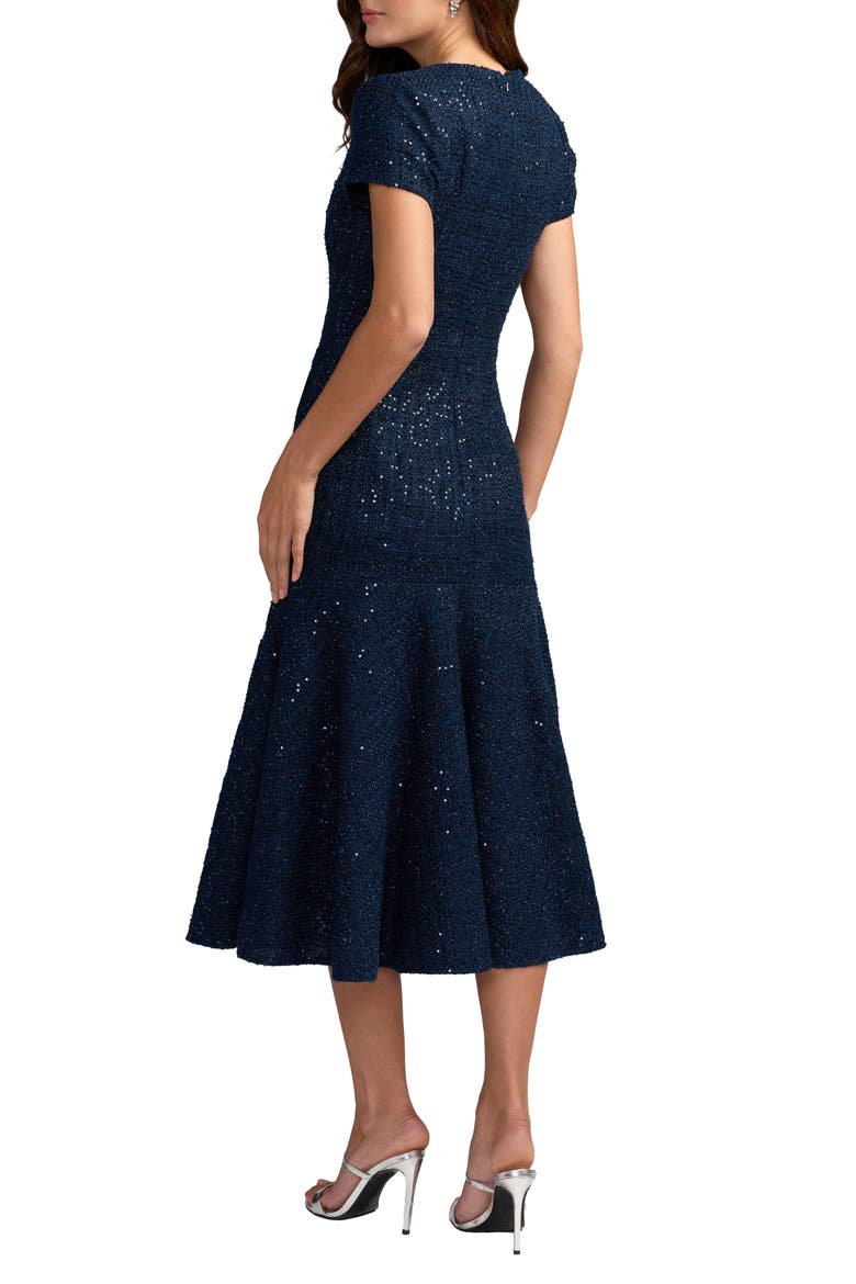 Women's Sequin Tweed Short Sleeve A-Line Midi Dress, Alternate, color, Midnight