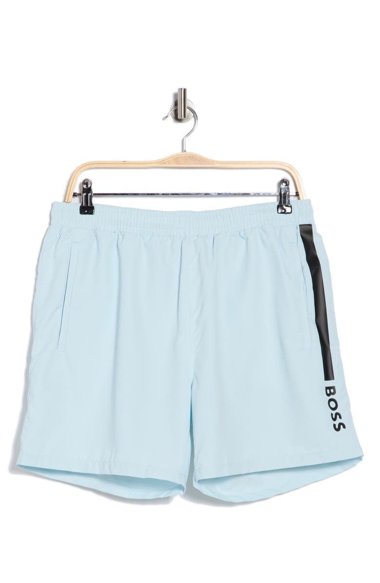 BOSS Dolphin Swim Trunks, Alternate, color, Light/ Pastel Blue