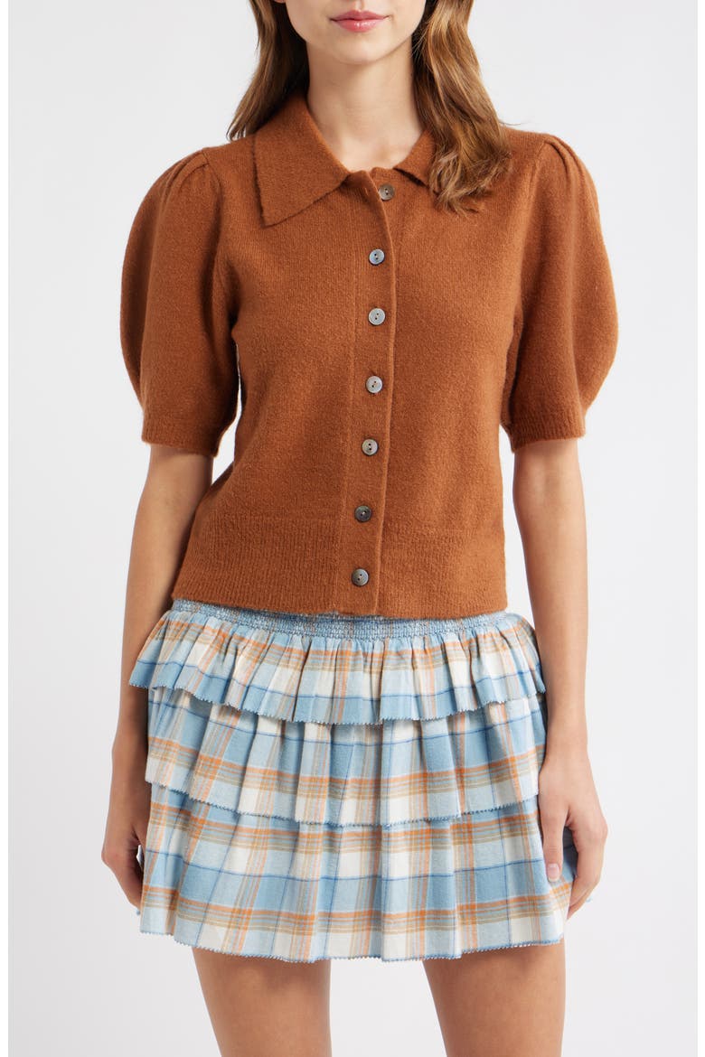 Eloise Short Sleeve Cardigan, Main, color, CARAMEL