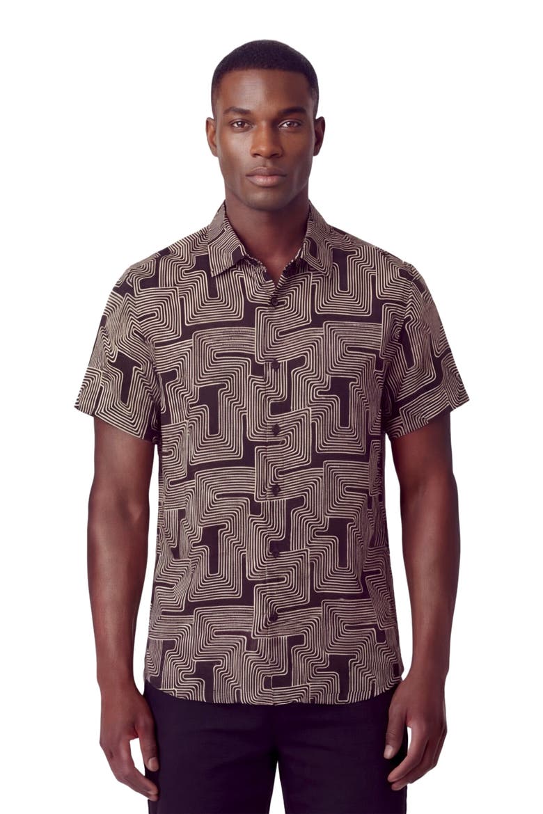 Inter Twine Mens Linen Button-up Shirt, Main, color, INTER TWINE BLACK