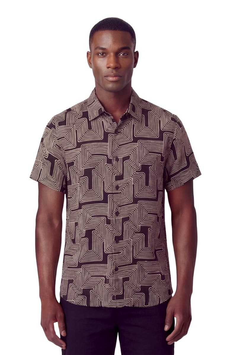 Lords of Harlech Inter Twine Mens Linen Button-up Shirt, Main, color, Inter Twine Black
