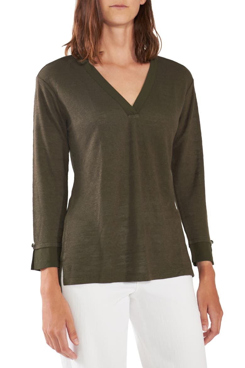 Gina Long Sleeve Mixed Media Tee, Main, color, FOREST