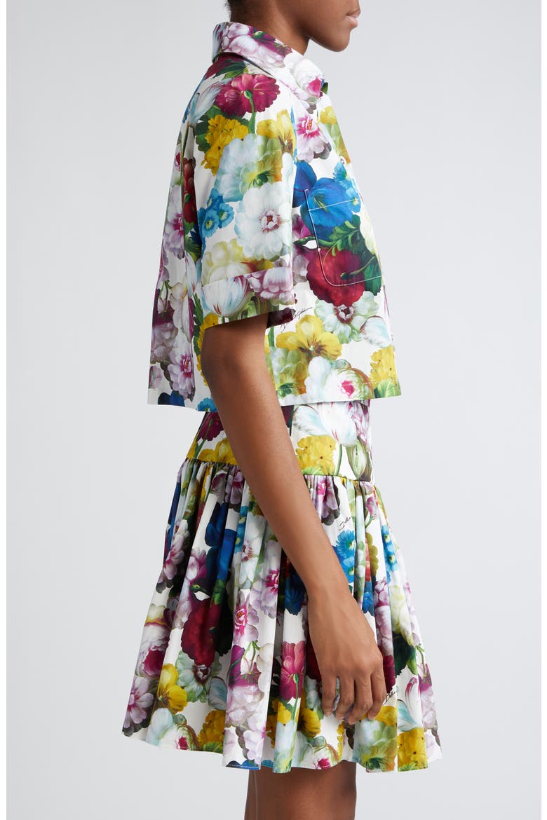 Floral Short Sleeve Crop Button-Up Shirt, Alternate, color, HA4YFFIORE NOTTURNO F.BCO
