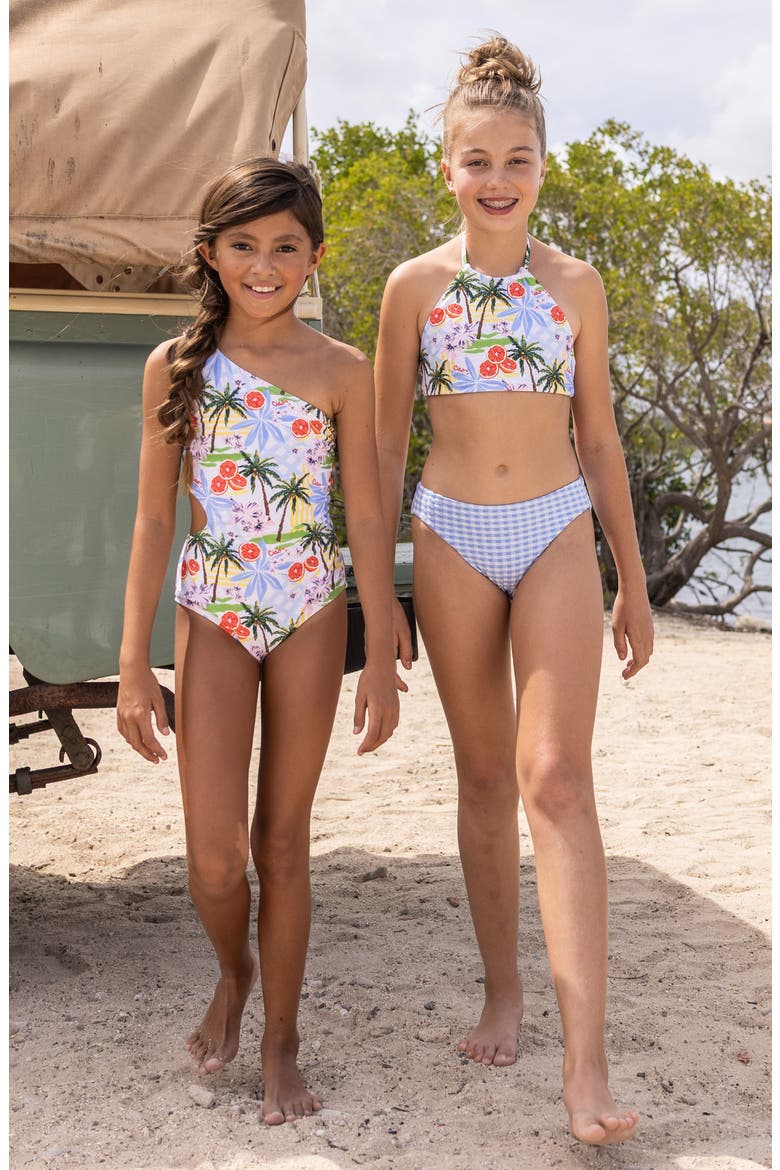 Kids' Ciao Paradiso One-Shoulder Swimsuit, Alternate, color, BLUE