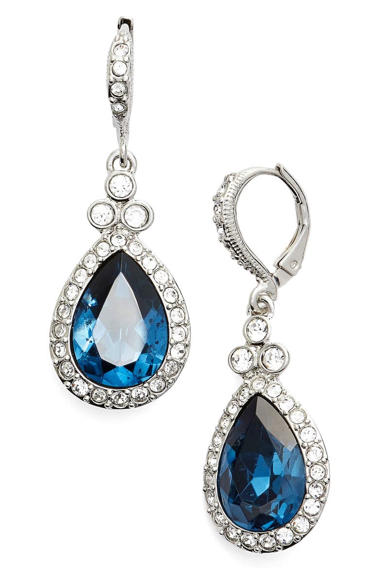 Pavé Drop Earrings, Main, color, SILVER/ DENIM BLUE