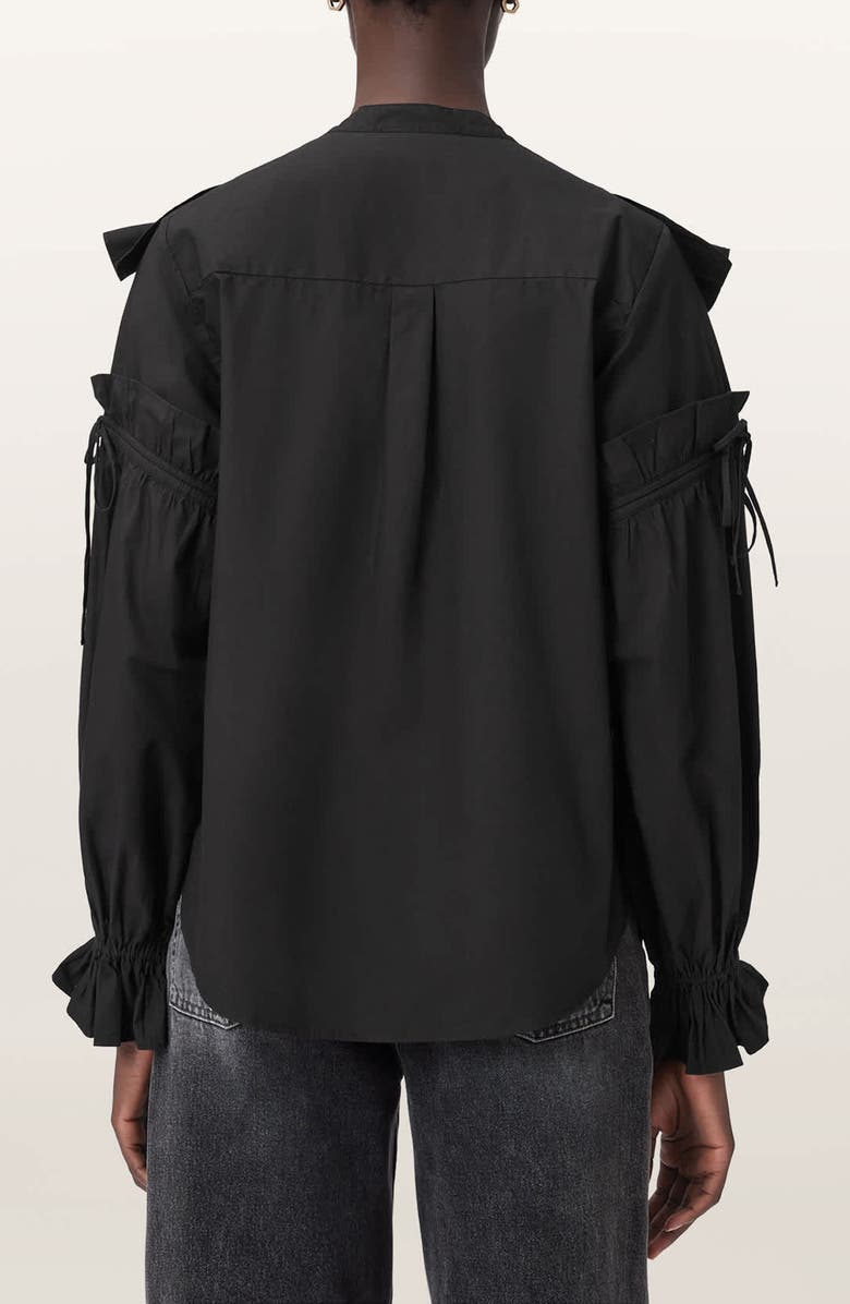 AllSaints Lulu Ruffle Ruched Cotton Button-Up Shirt, Alternate, color, Black