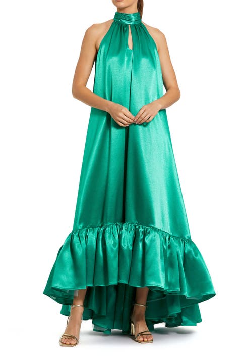 Sleeveless Halter Neck Keyhole Satin High Low Gown