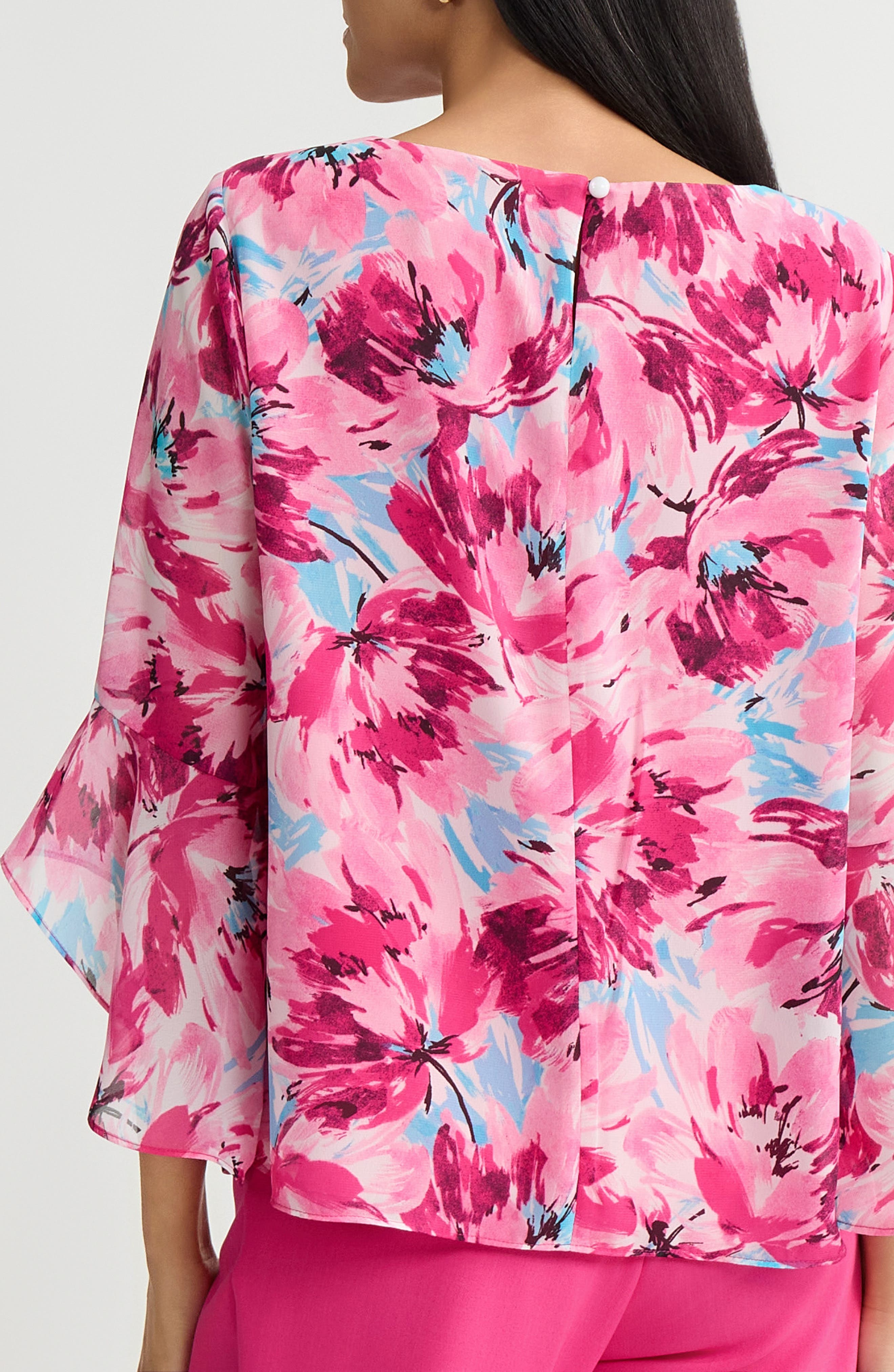 Floral Print Flutter Sleeve Top - image 2