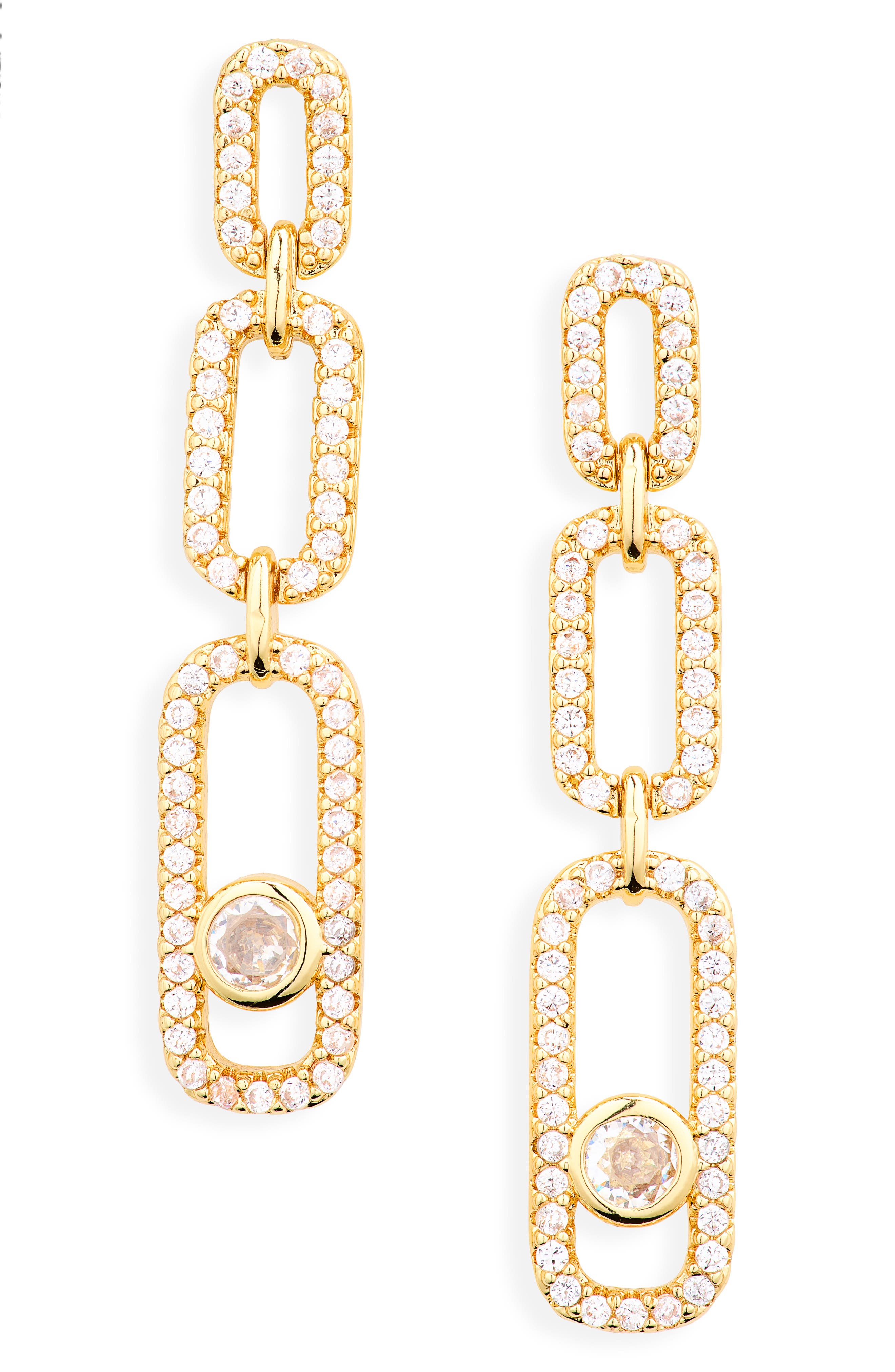 Crystal Linear Link Drop Earrings