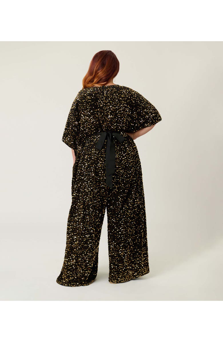 Unique Vintage Plus Size Caftan Jumpsuit, Alternate, color, Black & Gold