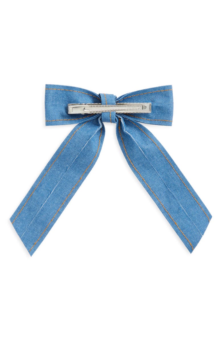 Cara Kids' Denim Felt Heart Hair Bow Barrette, Alternate, color,