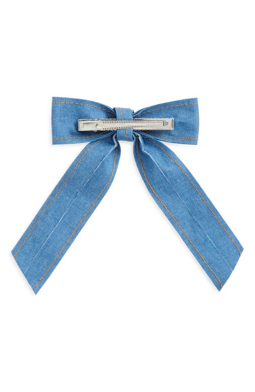 Cara Kids' Denim Felt Heart Hair Bow Barrette In Blue