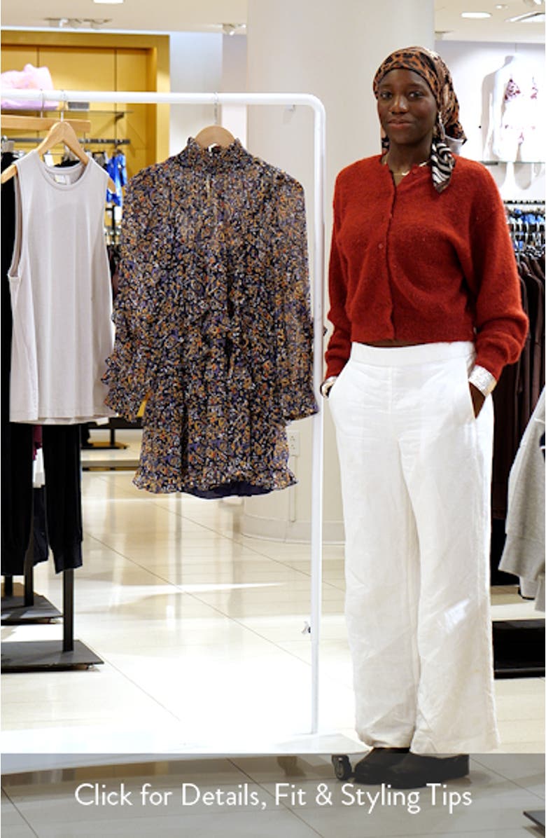 Metallic Mock Neck Long Sleeve Chiffon Minidress, sales video thumbnail