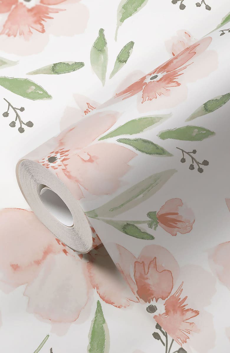 CRANE BABY Parker Pink & Green Floral Nursery Wallpaper, Main, color, 