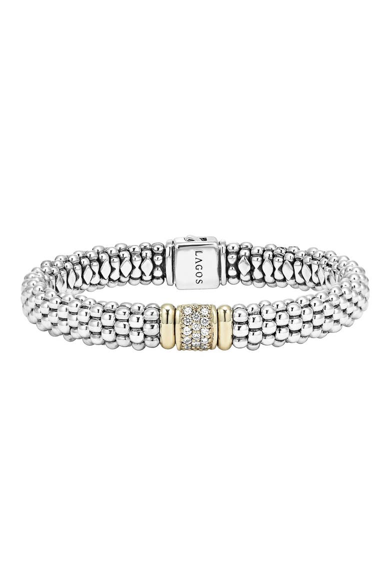 Diamond & Caviar Station Bracelet, Main, color, STERLING SILVER/ GOLD