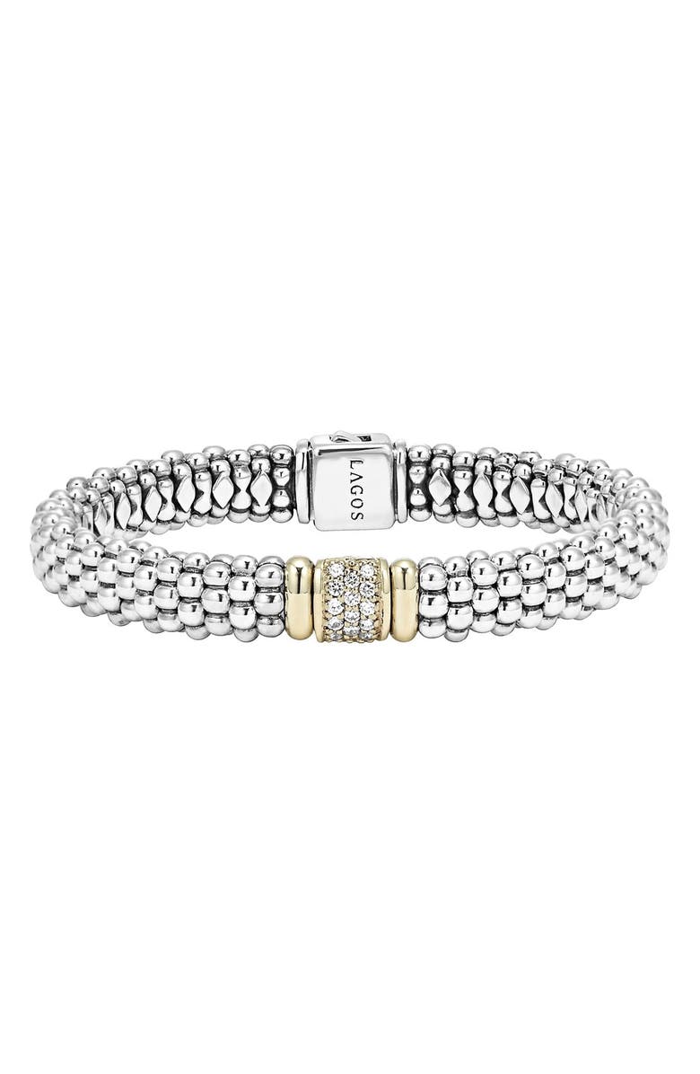 LAGOS Diamond & Caviar Station Bracelet, Main, color, Sterling Silver/ Gold