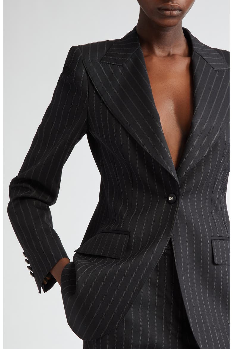 Pinstripe Stretch Virgin Wool Jacket, Alternate, color, BLACK