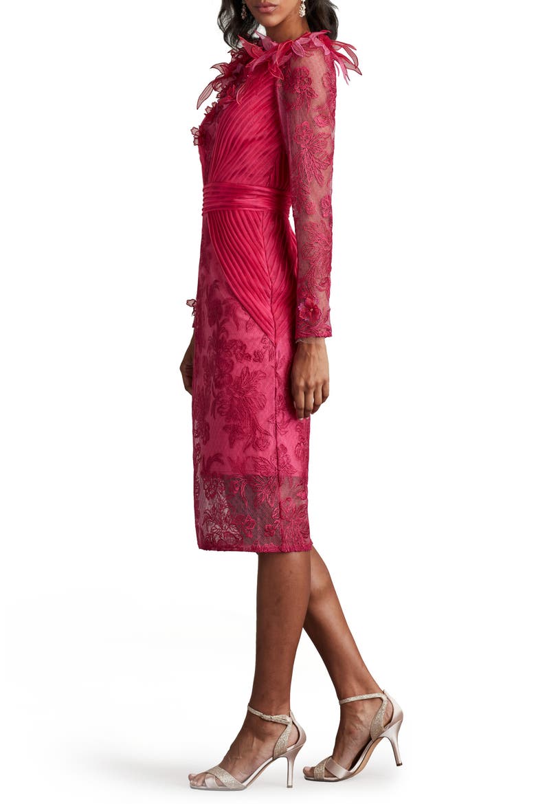 Floral Appliqué Long Sleeve Cocktail Dress, Alternate, color, WATER LILY