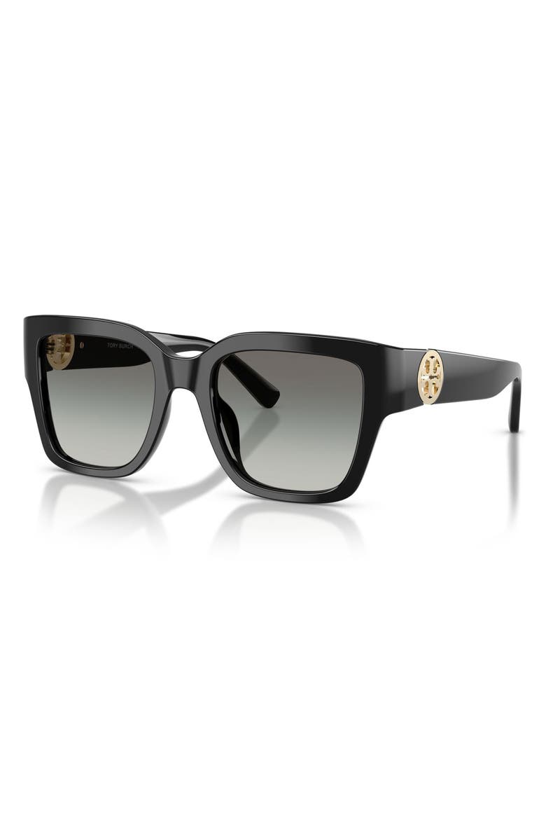 Tory Burch 52mm Gradient Polarized Square Sunglasses, Alternate, color, Black / Grey Gradient