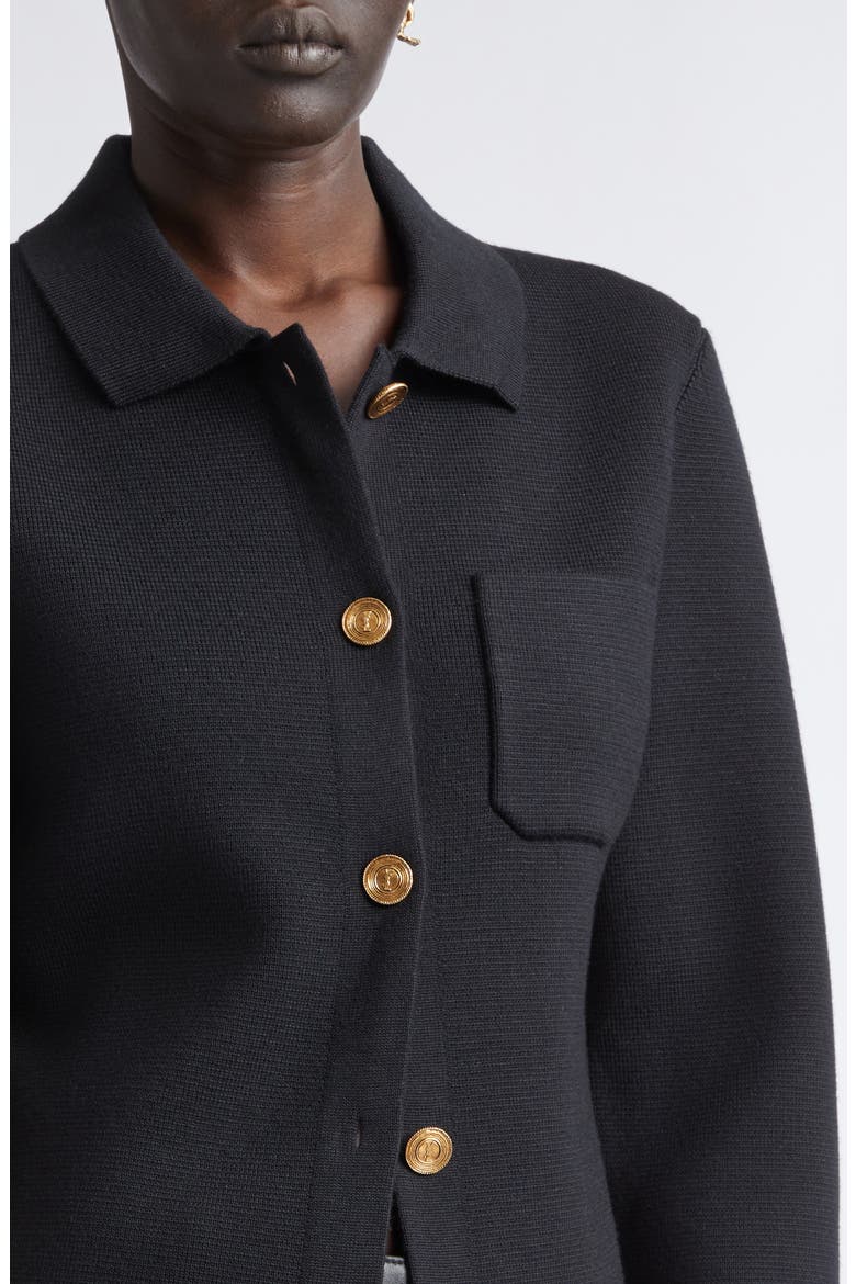 Virgin Wool Polo Cardigan, Alternate, color, NOIR