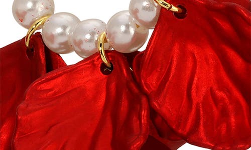 Eye Candy Los Angeles Marguerite Rose Petal Faux Pearl Drop Hoop Earrings In Red