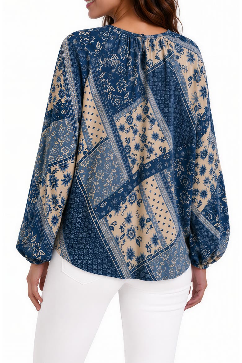 Patchwork Print Long Sleeve Top, Alternate, color, DENIM