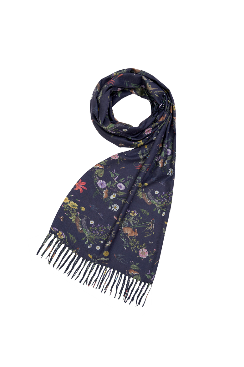 Running Bunny Toile Fringe Scarf, Main, color, Navy