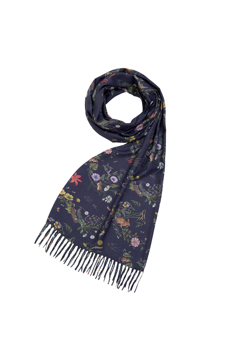 Fable England Running Bunny Toile Fringe Scarf, Main, color, Navy