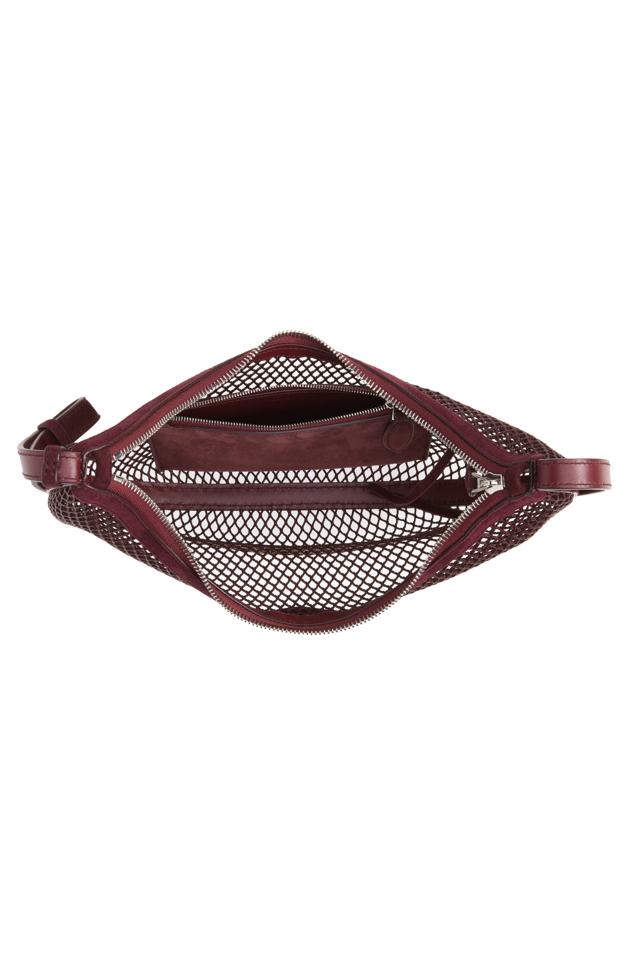 One Piece Demi Lune Fishnet & Suede, Alternate, color, ROUGE GRENAT 325