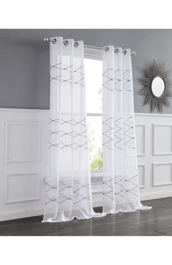 Dainty Home Set Of 2 Print Sheer Curtain Panels In Silver