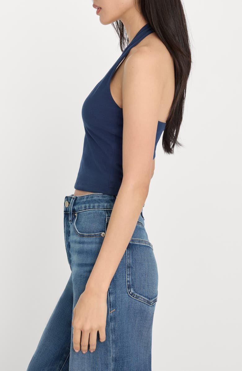 Good American Super Stretch Crop Halter Tank, Alternate, color, Horizon Ink