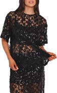 Petal & Pup Yonder Oversize Check Sequin Floral Lace Top