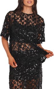 Petal & Pup Yonder Oversize Check Sequin Floral Lace Top