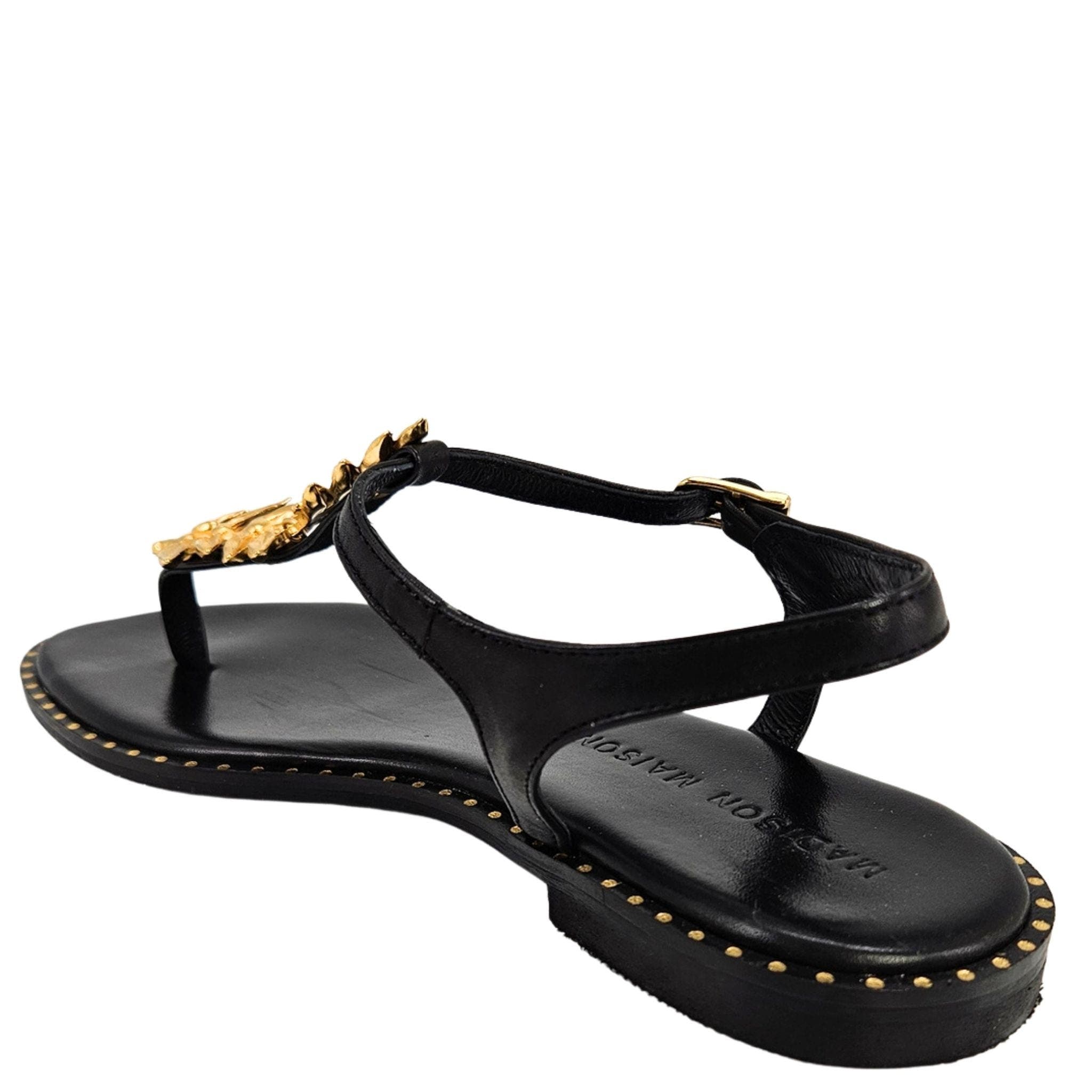 Madison Maison Leather Leaf Flat Thong Sandal, Alternate, color, Black