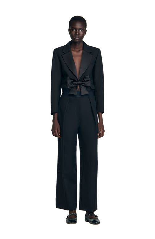 Sandro Elastic Waist Wide Leg Trousers In Blue
