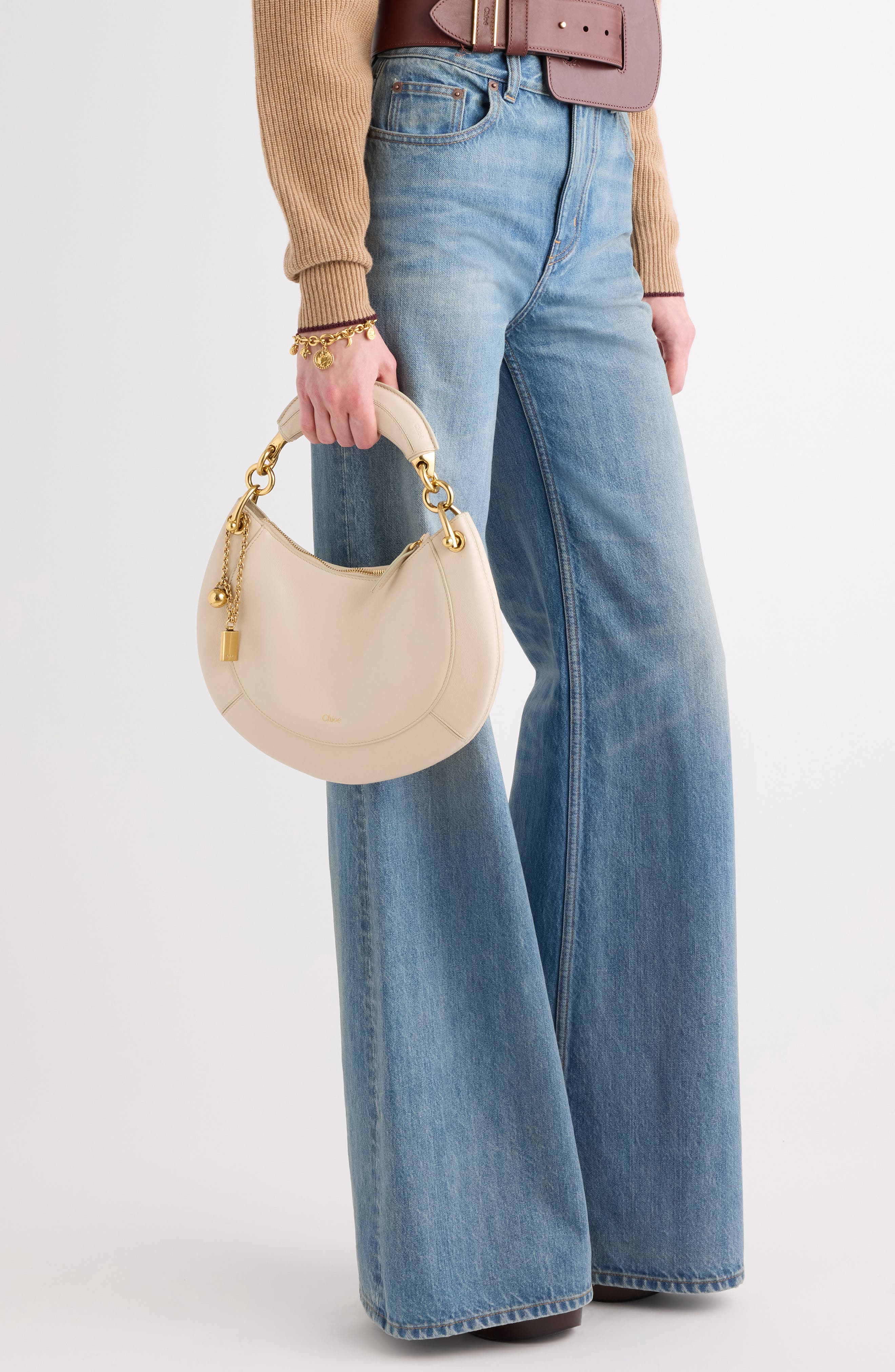 Chloé Banana Leather Hobo Bag, Alternate, color, Milk