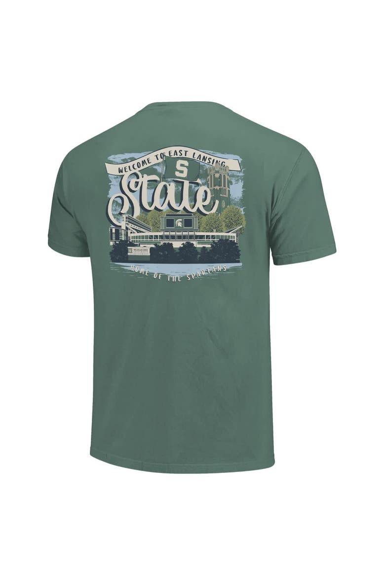 Women's Green Michigan State Spartans Comfort Colors Campus Scene Drawing Script T-Shirt, Alternate, color, Green