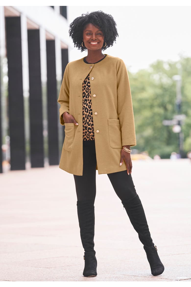 Collarless Button Front Coat, Alternate, color, SOFT CAMEL