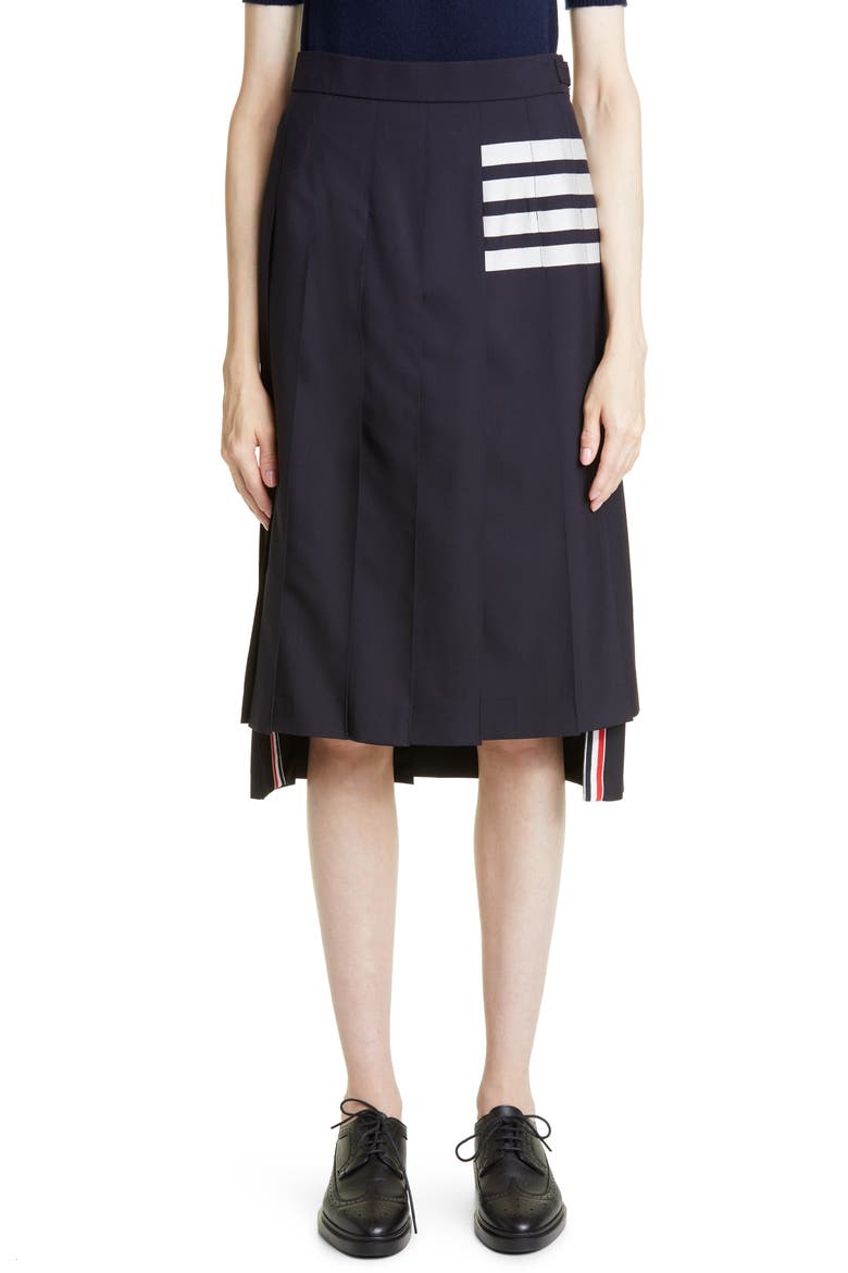Drop Back Pleated Wool Skirt, Main, color, NAVY