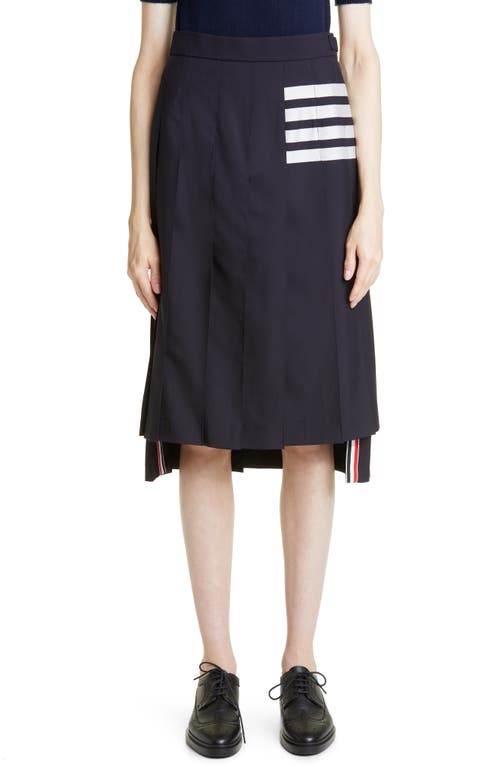 Thom Browne Drop Back Pleated Wool Skirt in Navy