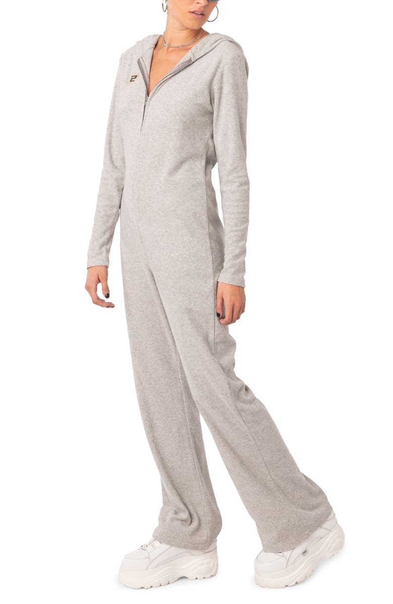 EDIKTED Hooded Terry Lounge Jumpsuit, Alternate, color, 