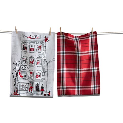 Santa Cityscape Christmas Dishtowel Set of 2 Multicolor Cotton