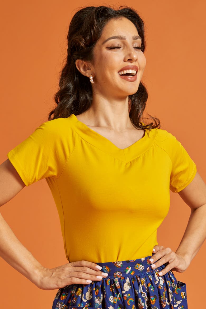 Ready for a Roman Holiday Short Sleeve Top, Alternate, color, Marigold