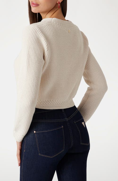 Guess Erynn Mix Stitch Crop Cardigan In Beige