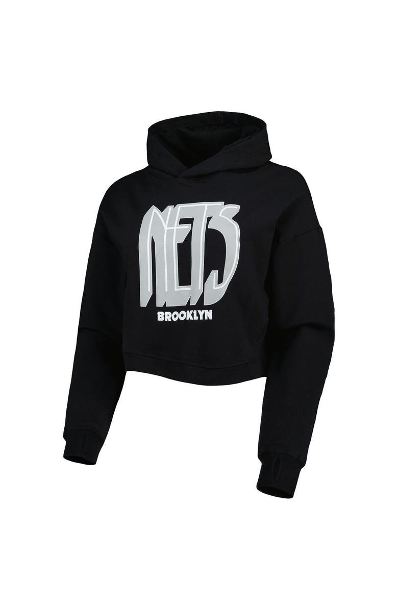 LUSSO Women's Lusso Black Brooklyn Nets Layla World Tour Cropped Pullover Hoodie, Alternate, color, Black