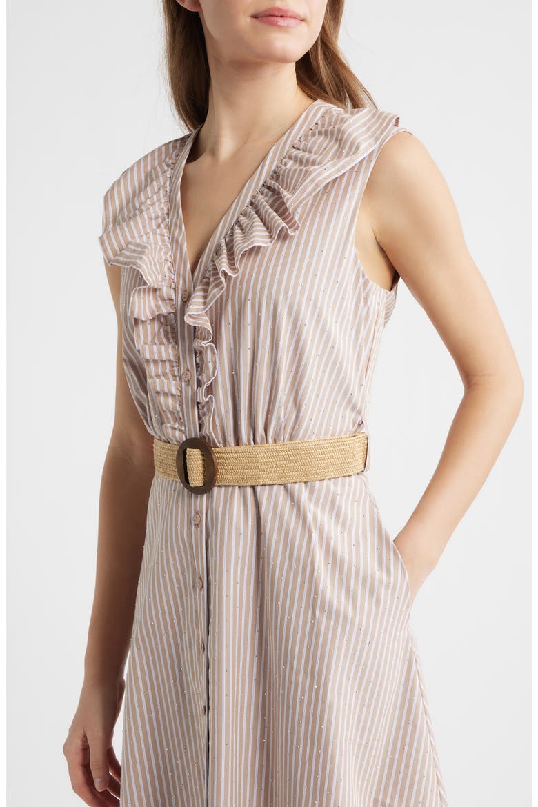 Stripe Rhinestone Detail Sleeveless Cotton Shirtdress, Alternate, color, TAUPE