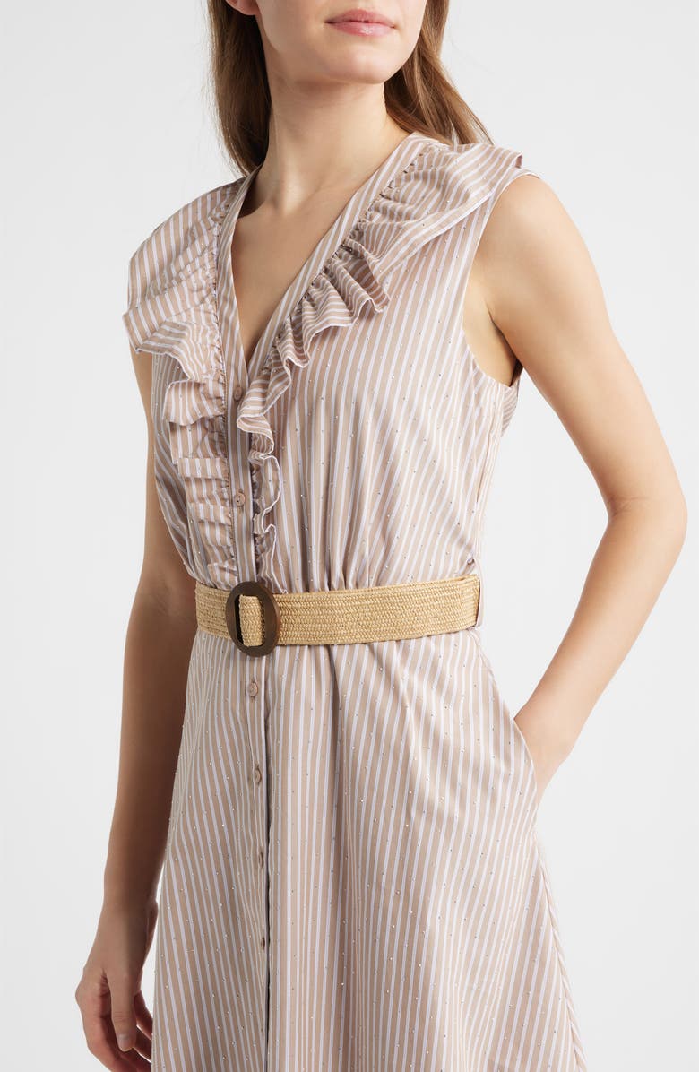 Sam Edelman Stripe Rhinestone Detail Sleeveless Cotton Shirtdress, Alternate, color, Taupe