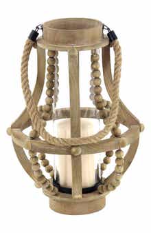 SONOMA SAGE HOME Beige Reclaimed Wood Beaded Pillar Candle Lantern