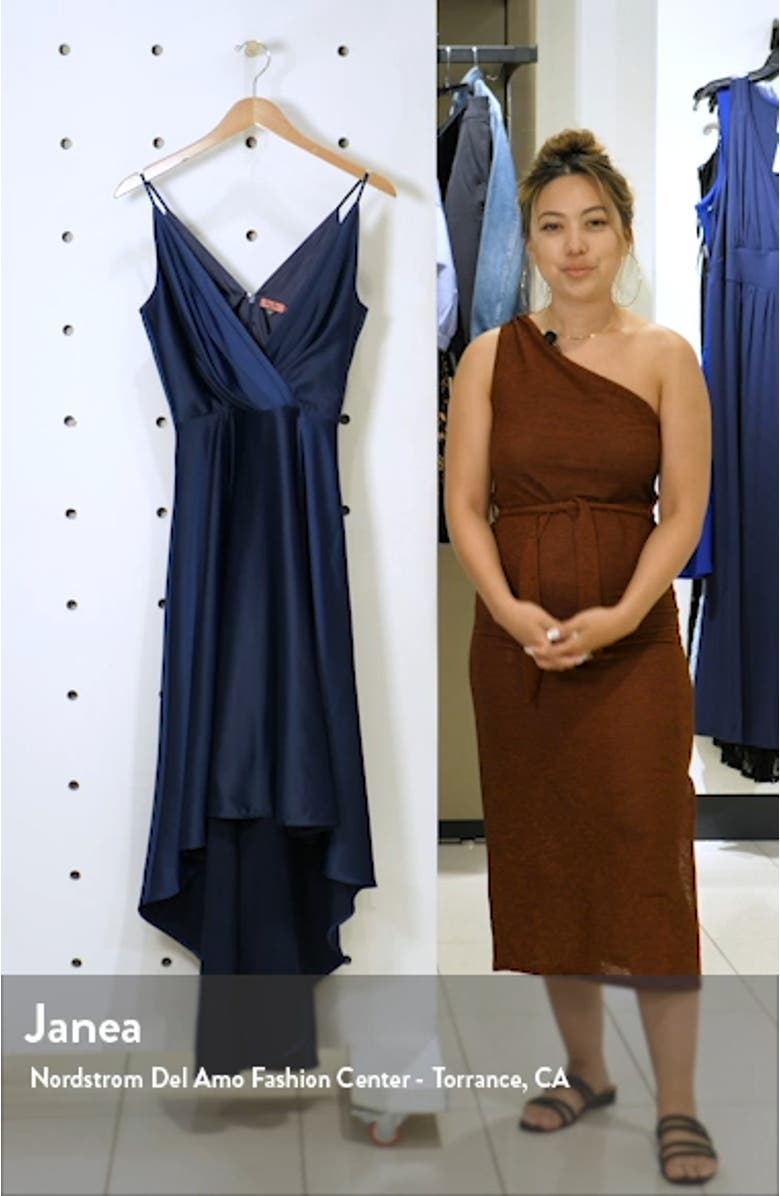 Katherine Surplice High/Low Satin Gown, sales video thumbnail